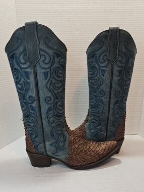 Circle G Blue and Brown Women's Heeled Cowgirl Boots
